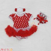 Set body suit kèm băng đô và giày chấm bi đỏ cho bé gái