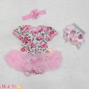Set body suit hình hoa kèm băng đô và giày cho bé gái