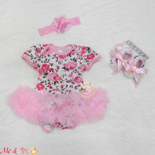Set body suit hình hoa kèm băng đô và giày cho bé gái