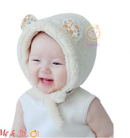 Nón lông 2 dây cột giữ ấm cho bé