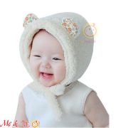 Nón lông 2 dây cột giữ ấm cho bé