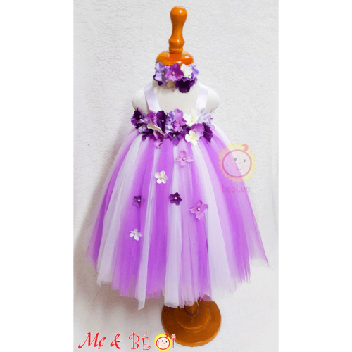 Đầm dự tiệc kèm băng đô hoa cho bé gái