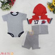 Set body suit kèm áo khoác tay ngắn và quần cho bé trai