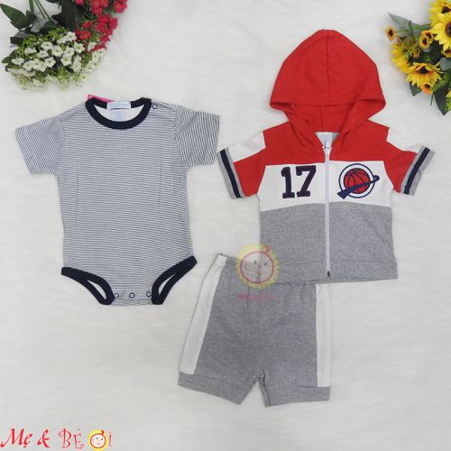Set body suit kèm áo khoác tay ngắn và quần cho bé trai