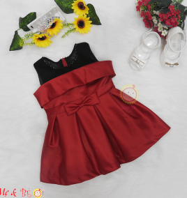 Đầm nơ đỏ phi bóng cho bé gái