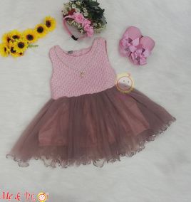 Đầm voan xòe chuỗi ngọc trai cho bé gái