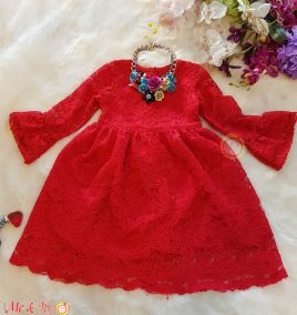 Đầm dự tiệc ren tay dài  sang trọng  cho bé gái ( size lớn)