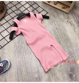 Đầm thun body xẻ tà cho bé gái