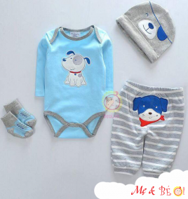 Set body suit tay dài set 4 món bé trai