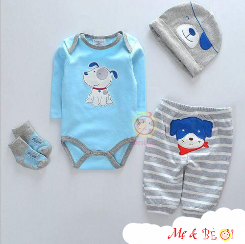 Set body suit tay dài set 4 món bé trai