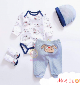 Set body suit tay dài set 4 món bé trai