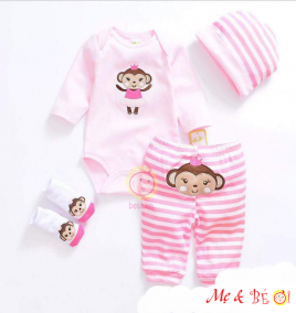 Set body suit tay dài set 4 món bé gái