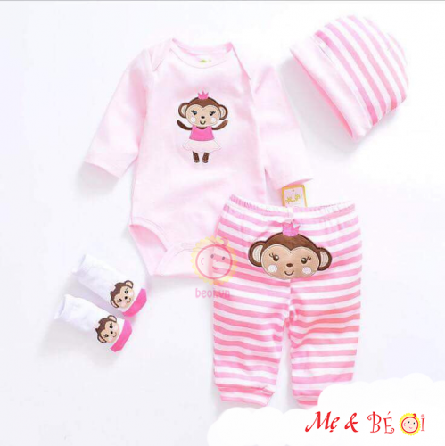 Set body suit tay dài set 4 món bé gái