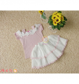 Set áo hồng váy trắng 2 tầng