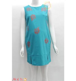 Đầm bầu suông sát nách in hình bướm màu xanh ngọc