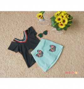 Set bộ váy xanh áo đen bé gái ( from nhí )