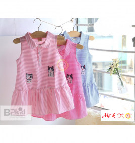 Đầm sọc thêu hình chú mèo xinh cho bé gái ( size Nhí )