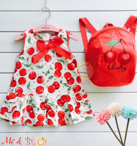 Đầm in hình trái Cherry kèm ba lô cho bé gái