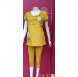 Đồ bộ tay ngắn  thêu gấu thun cho bé bú