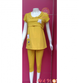 Đồ bộ tay ngắn  thêu gấu thun cho bé bú