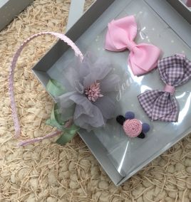 Set hộp quà cài và kẹp hộp xám