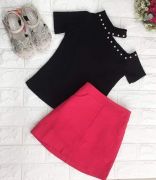 Set váy chữ A kèm áo lệch vai bé gái