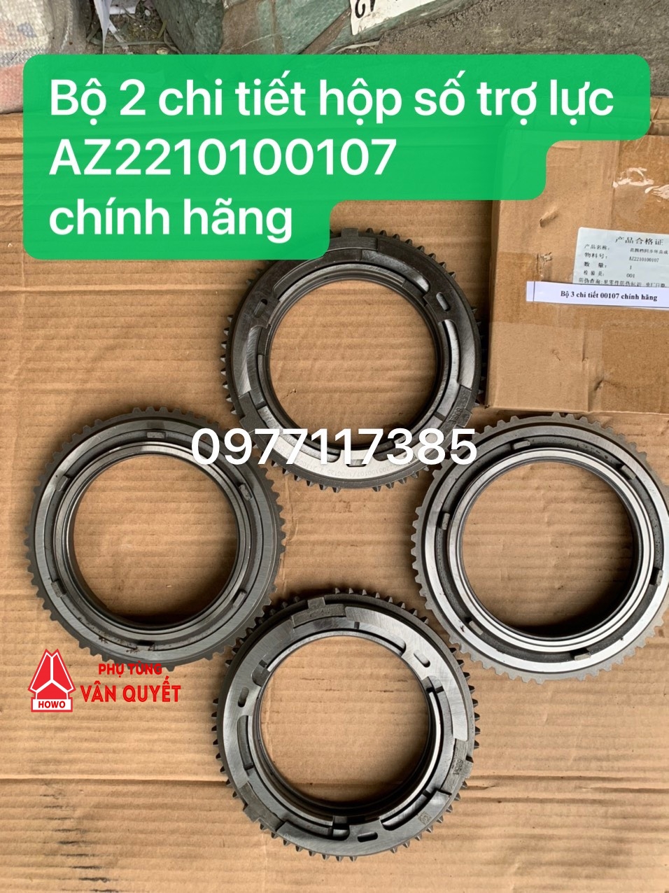 Bộ đồng tốc 3 chi tiết số phụ hộp số trợ lực howo, A7. AZ2210100107