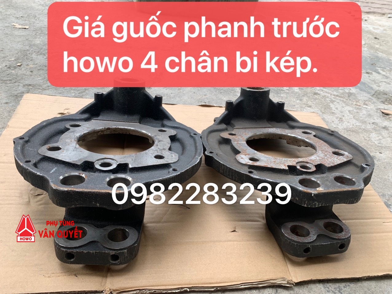 Mâm dừng phanh trước xe howo 4 chân, giá đỡ guốc phanh trước xe howo 4 chân bi moay ơ kép