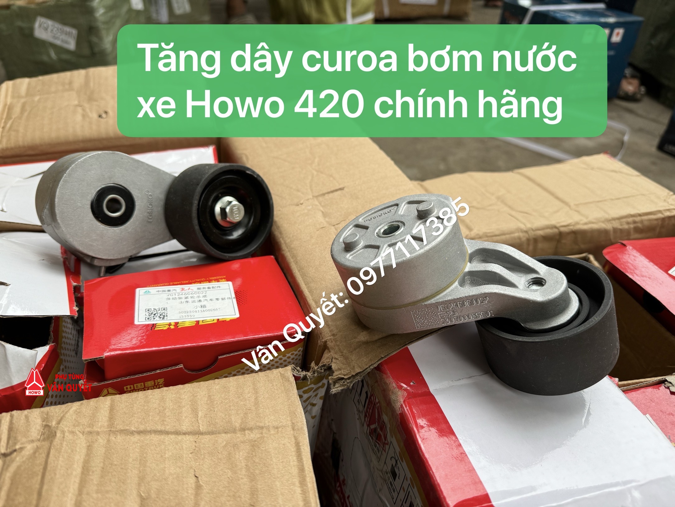 Tăng chỉnh dây curoa bơm nước, máy phát xe Howo 420 - VG1246060022, VG1246060005.