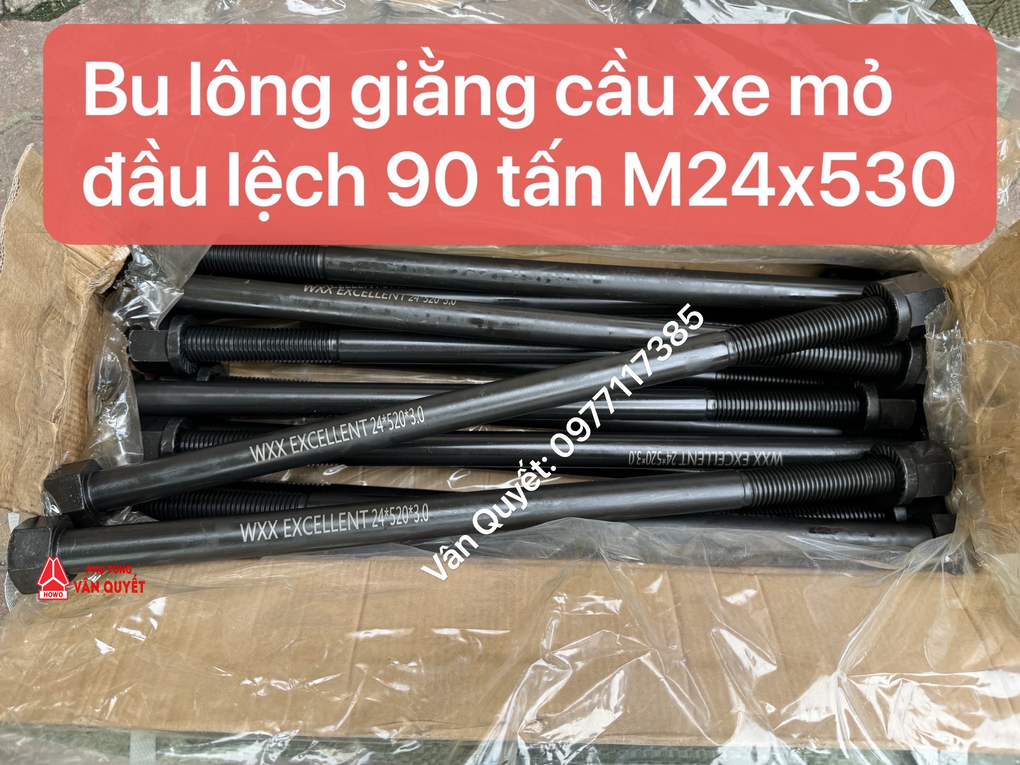 Bu lông giằng cầu xe mỏ 90 tấn đầu lệch M24x520