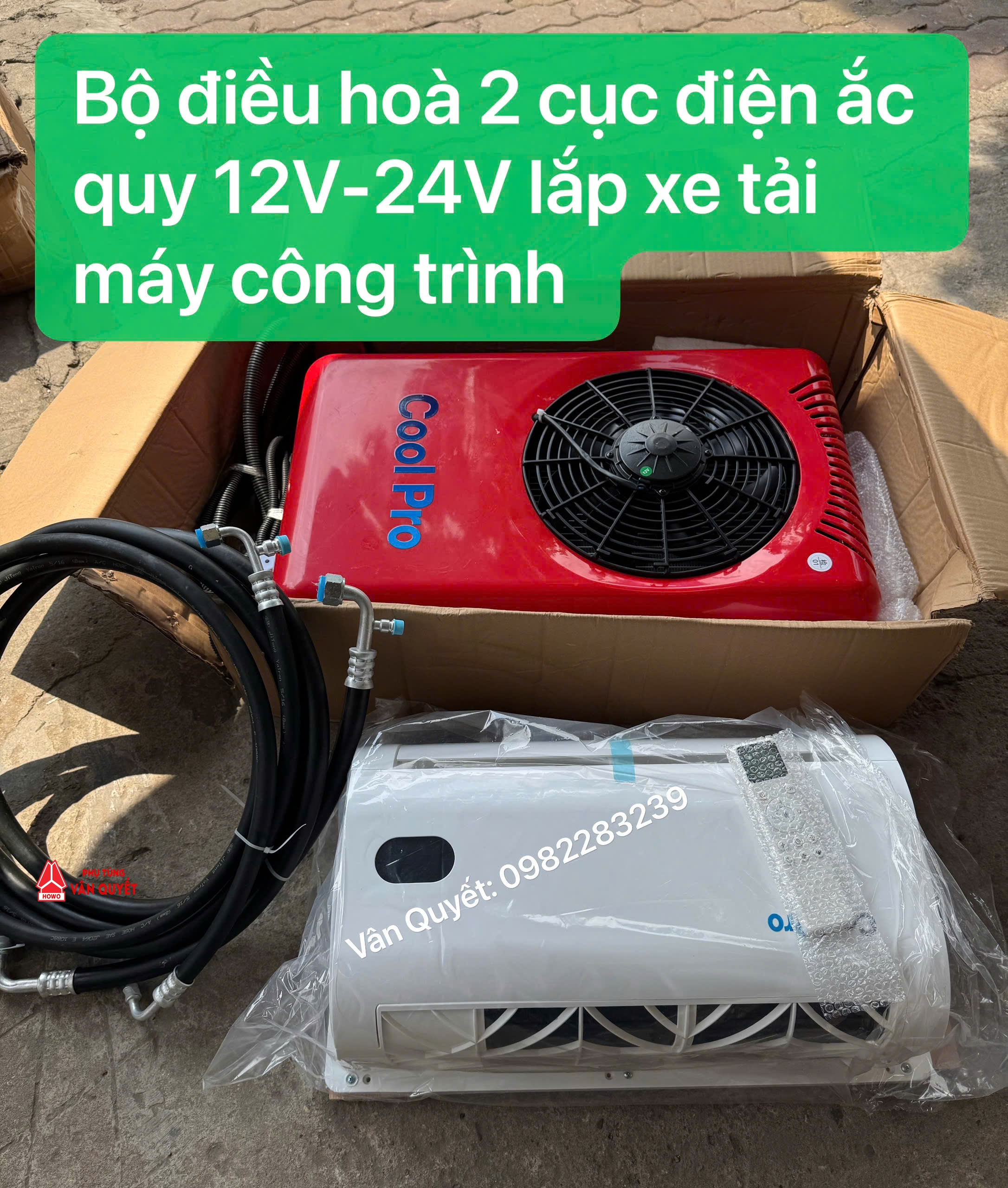 Bán bộ điều hòa điện ắc quy hai cục 12V - 24V lắp cho xe Ô tô tải, máy công trình.