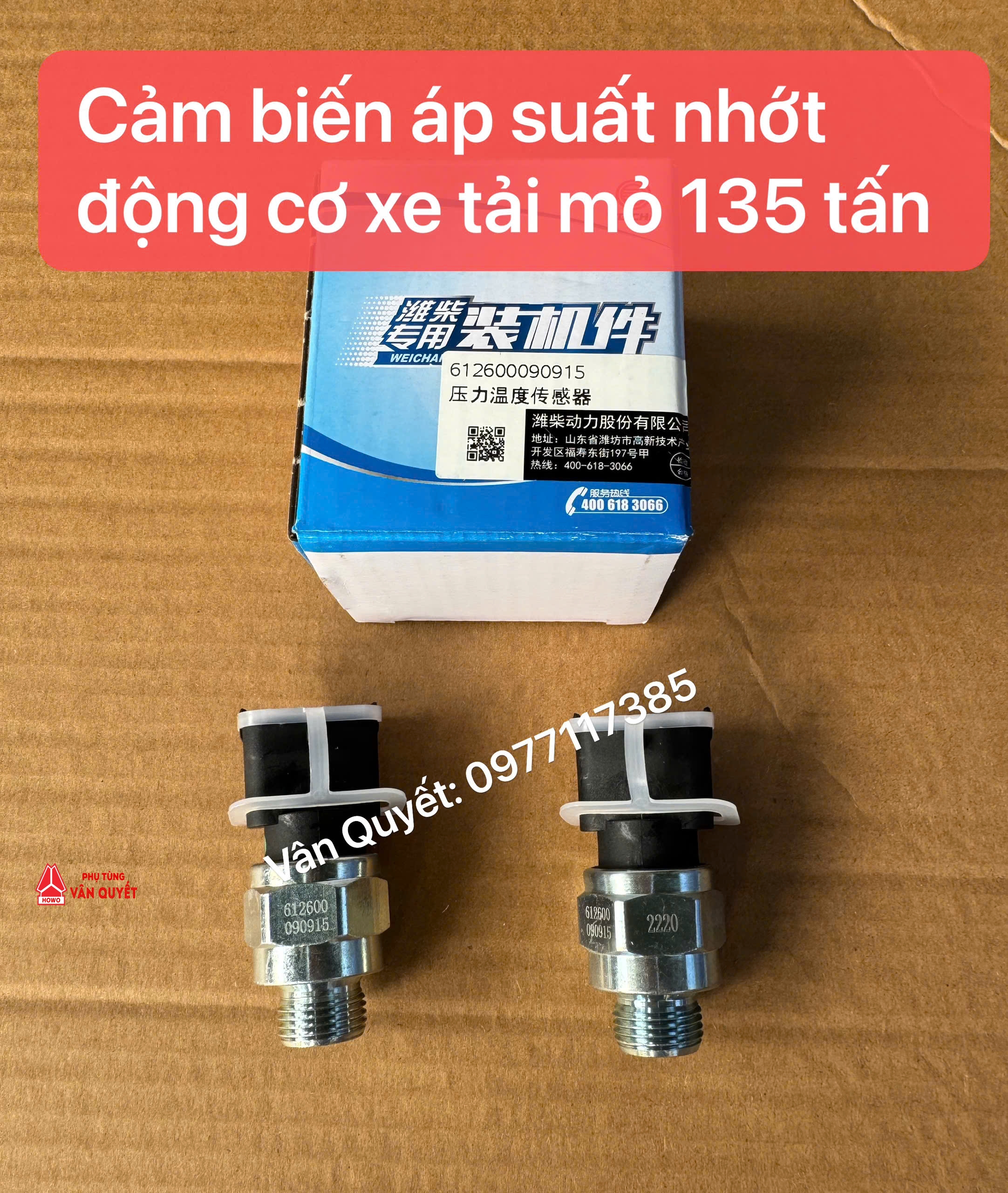 Cảm biến nhiệt độ nhớt, cảm biến áp suất động cơ Weichai xe tải mỏ 135 tấn Lovol, Tonly. 612600090915