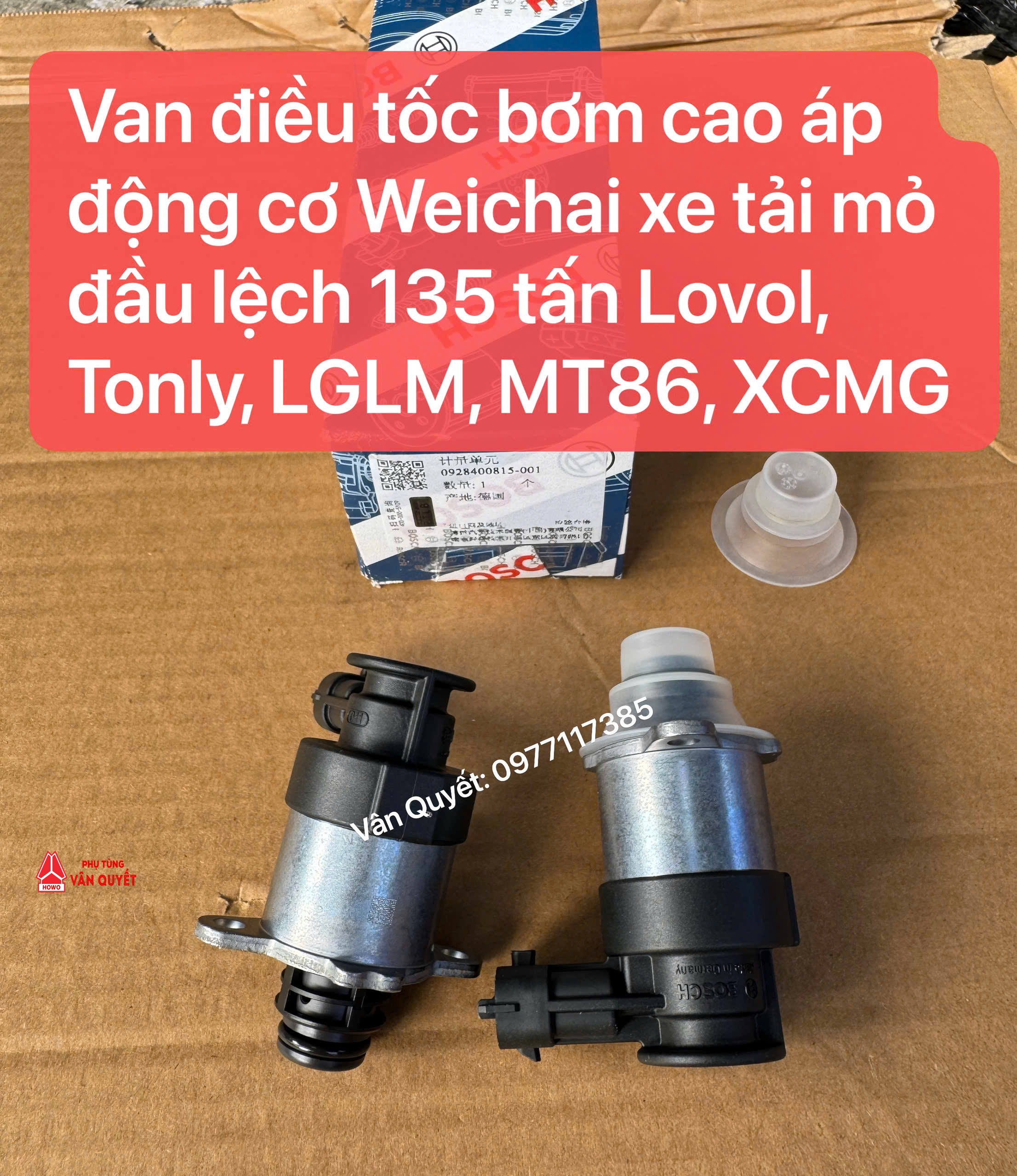 Van điều tốc, Van SCV bơm cao áp động cơ xe chạy mỏ 135 tấn, Lovol, Tonly. 0928400815-001