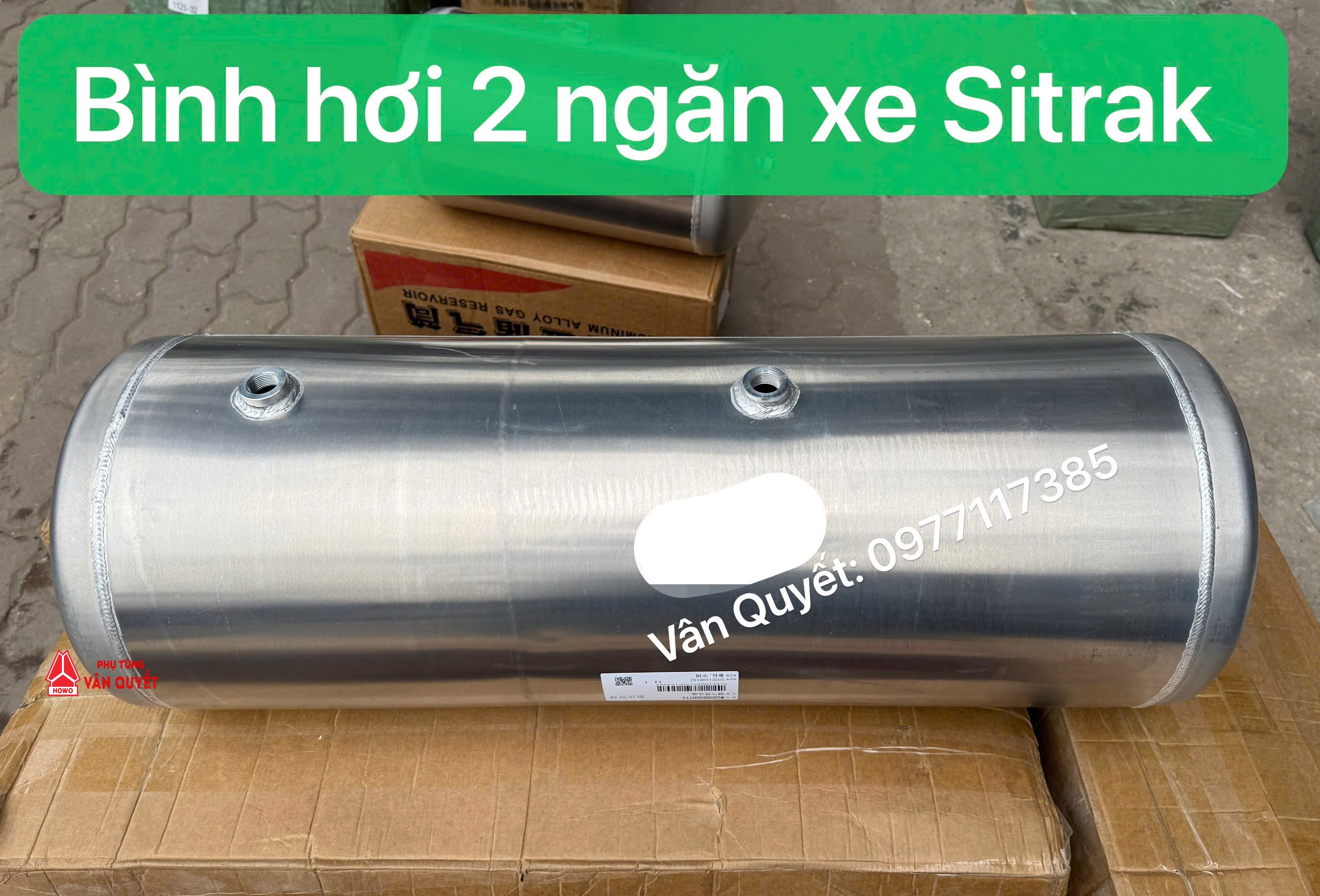Bình hơi, bình tích áp khí nén 2 ngăn xe đầu kéo Howo Sitrak, Howo Max, A7, CH7, NX440. WG9000360774/2