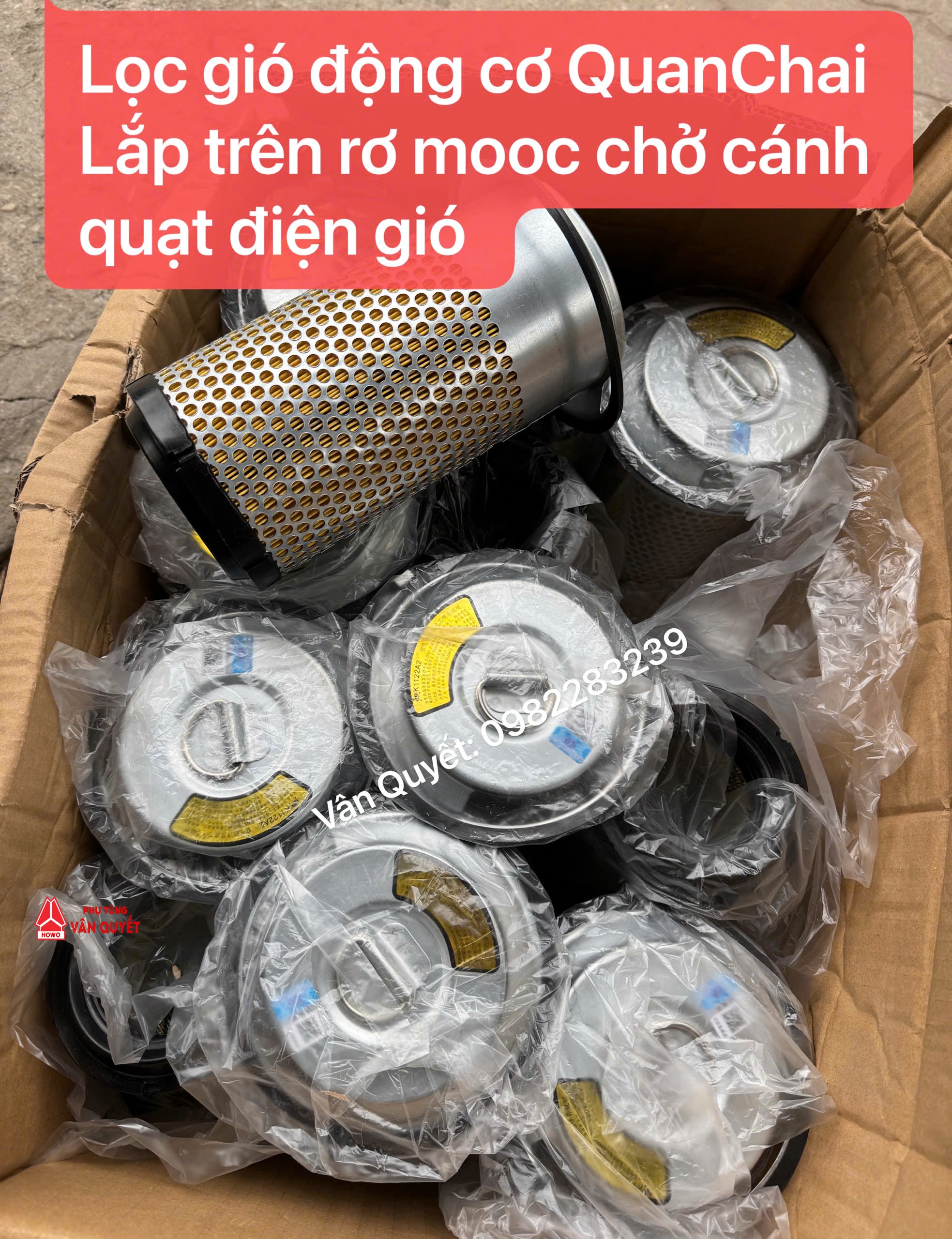 Lọc gió động cơ QuanChai lắp trên rơ mooc đánh lái chở cánh quạt điện gió