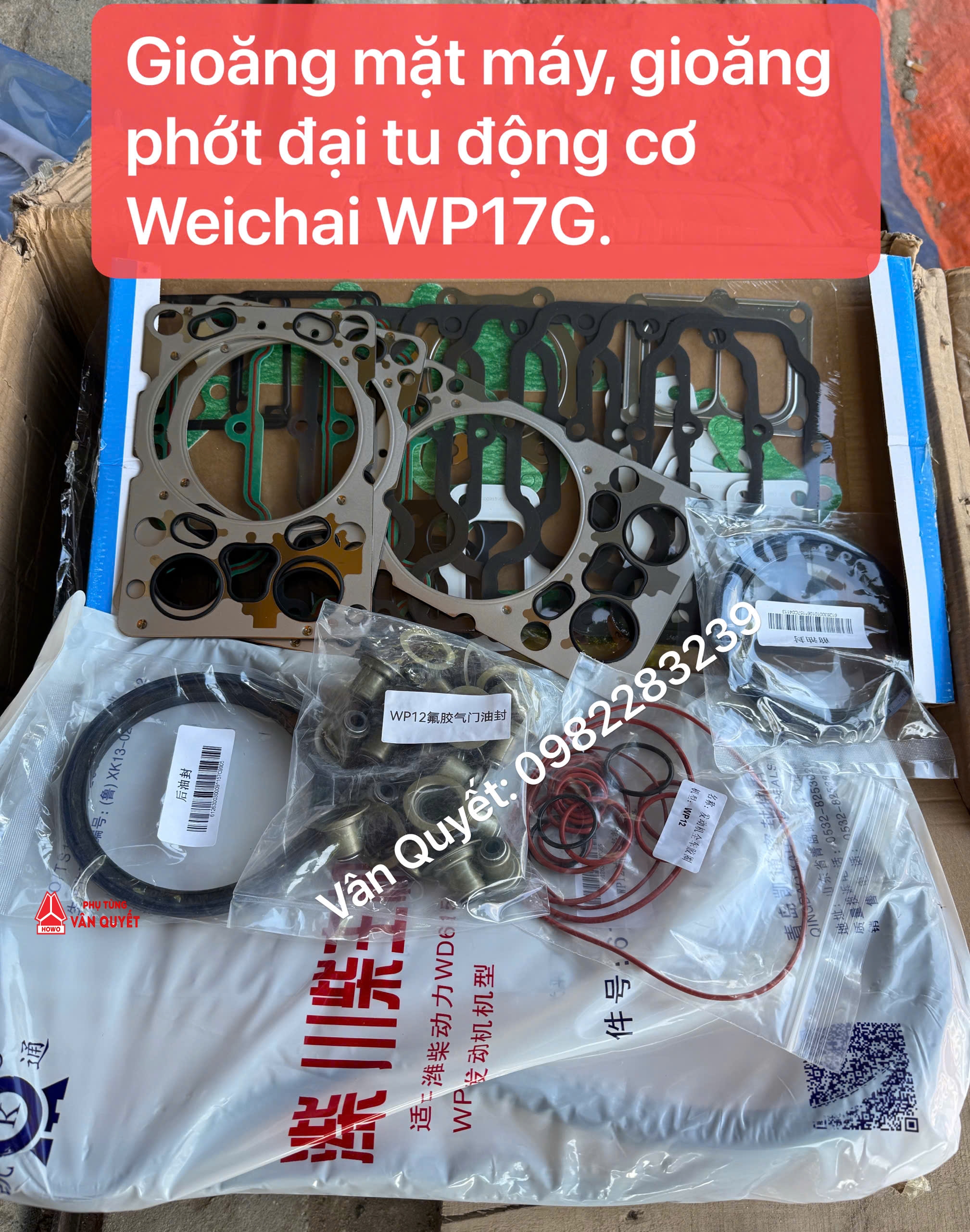 Bộ gioăng phớt đại tu, gioăng mặt máy, phớt gist, phớt đầu đuôi trục cơ xe mỏ 135 tấn động cơ Weichai WP17G.