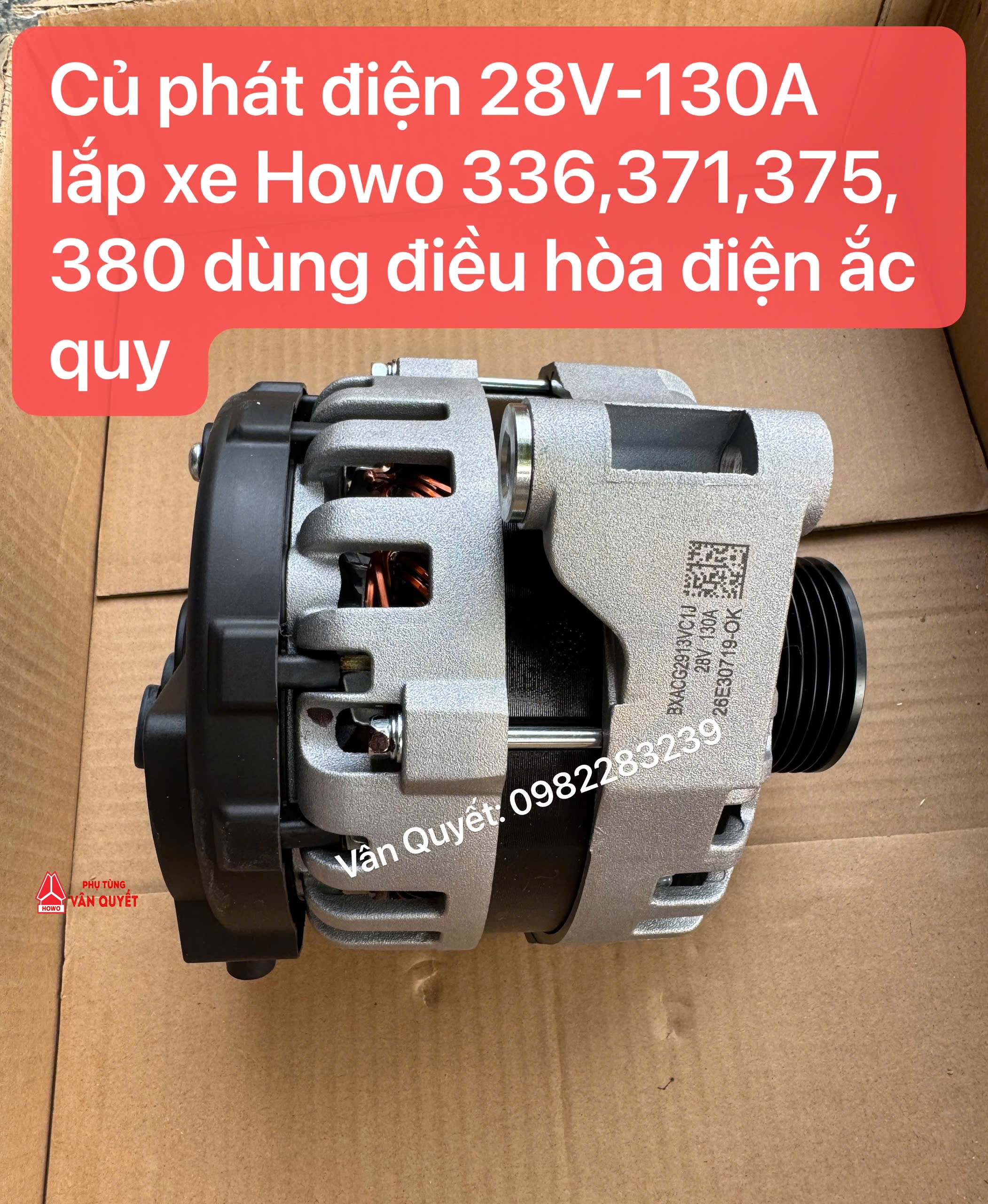 Củ phát điện 28V-130A xe Howo, Máy phát điện 28V-130A xe Howo 380, 375, 371, 336, VG1095094002  dùng cho xe lắp điều hòa điện ắc quy