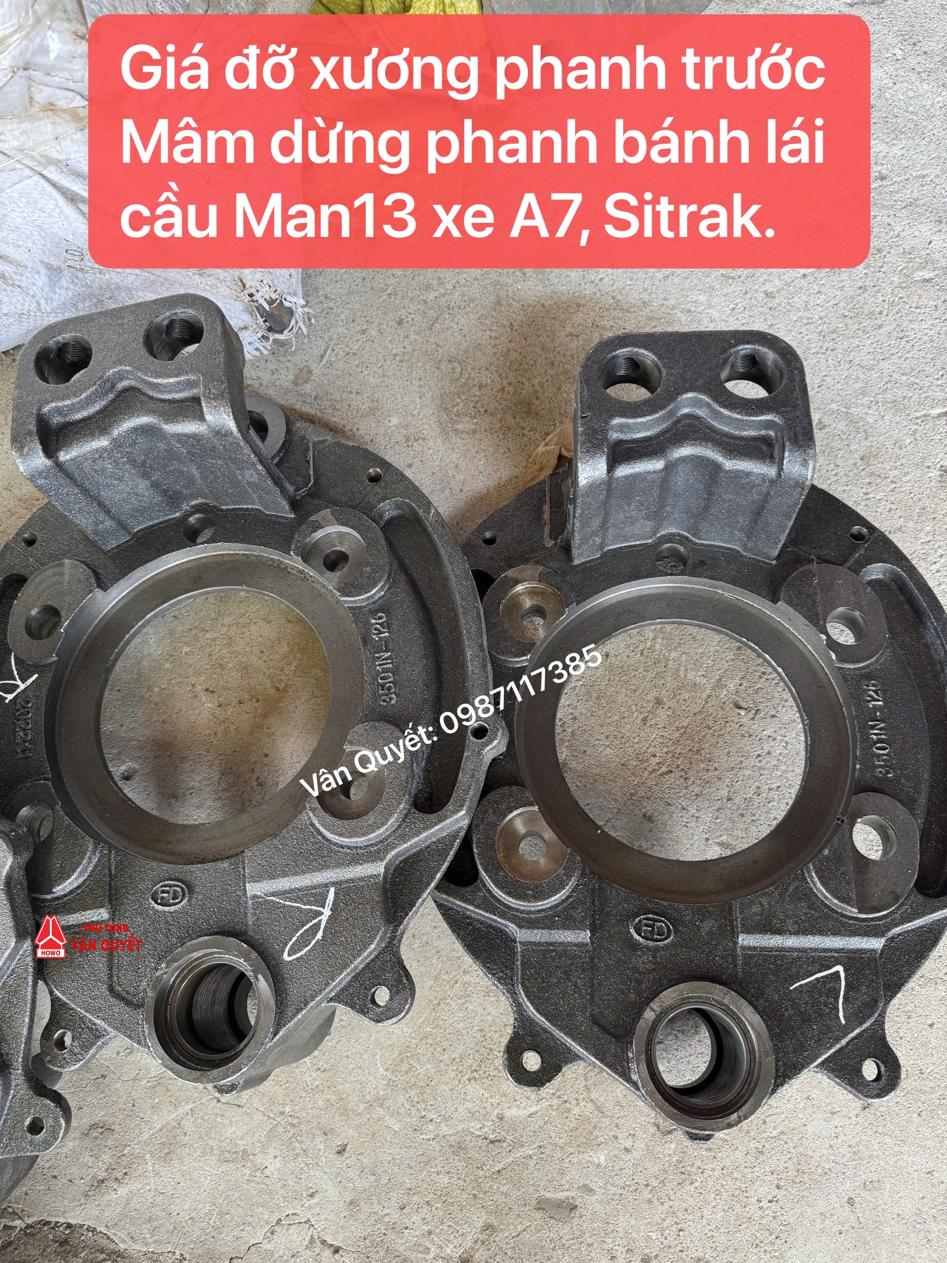 Giá đỡ xương phanh trước xe đầu kéo Sitrak T7H, A7. Mâm dừng phanh bánh lái xe đầu kéo Howo A7, T7H-440 cầu Man13.