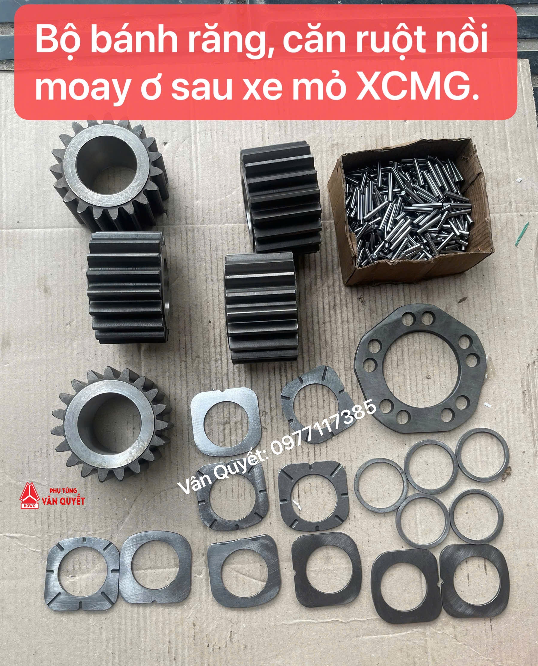 Bộ trục, căn, bánh răng, bi rọ, căn đệm nồi moay ơ sau xe tải chạy mỏ 90 tấn XCMG đầu lệch