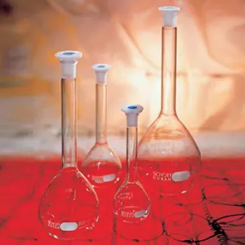 Bình định mức thủy tinh nâu, nút nhựa PE mới, class A, chứng nhận riêng lẻ DURAN