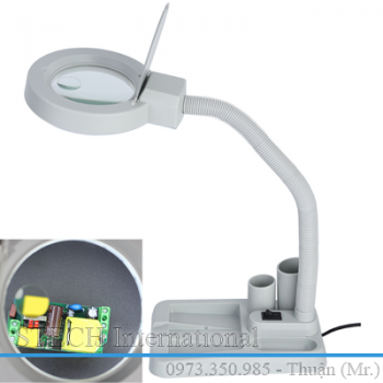 Kính lúp để bàn, thân dạng uốn dẻo, thấu kính trắng LT-86D 10X LED