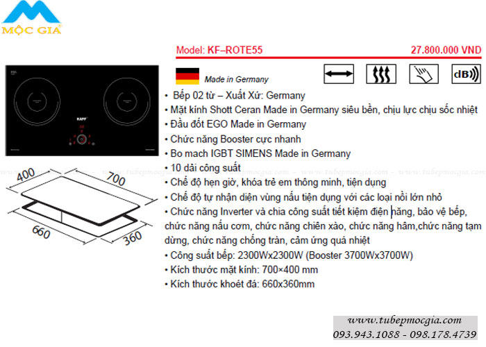 Thiết bị nhà bếp KAFF - Bếp điện từ KAFF KF ROTE55 cao cấp hiện đại