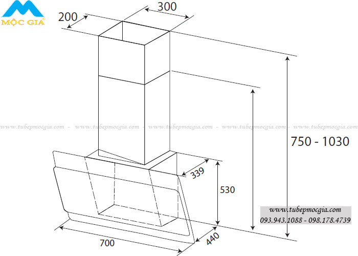 Kích thước chuẩn Máy hút khử mùi KAFF KF-70LH