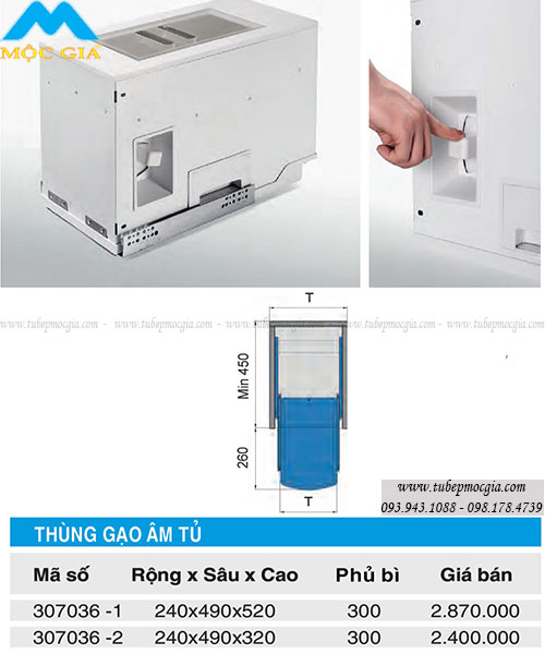 Thùng gạo âm tủ Higold 307036