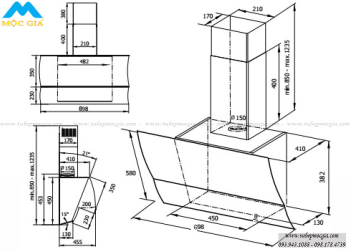  Kích thước chuẩn Máy hút mùi Canaval CA 8970S