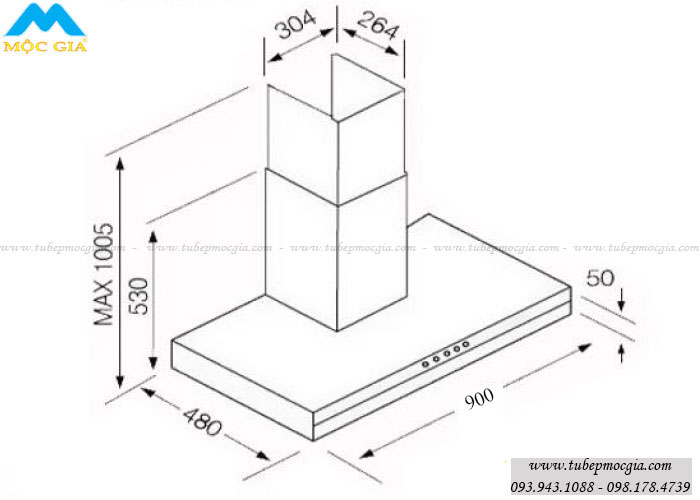 Kích thước chuẩn Máy hút mùi Canaval CA 8290