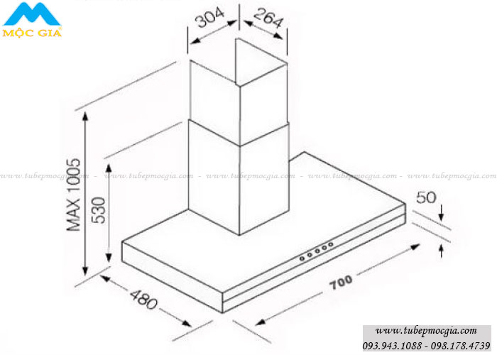 Kích thước chuẩn Máy hút mùi Canaval CA 8270