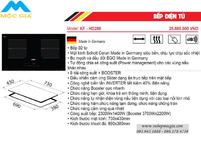 Đặc tính bếp điện từ Kaff KF-HD28II Made in Germany