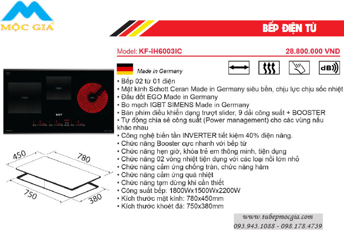 Đặc tính bếp điện từ Kaff KF-IH6003IC Made in Germany