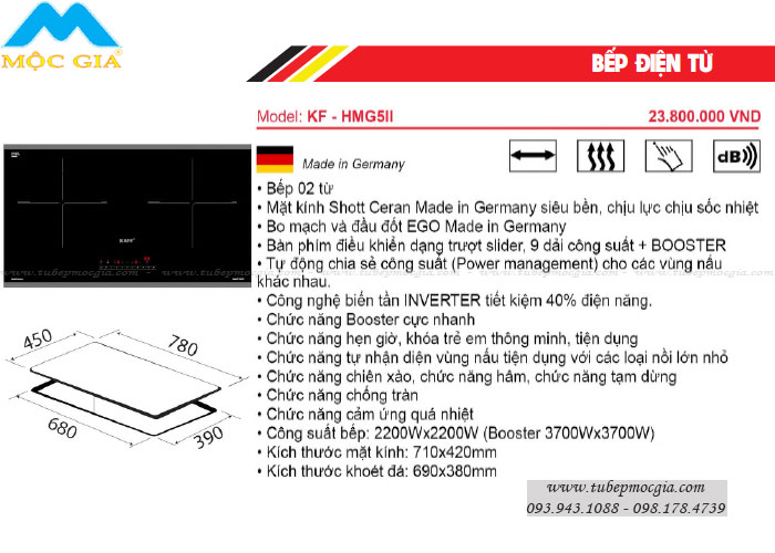 Đặc tính bếp điện từ Kaff KF-HMG5II Made in Germany